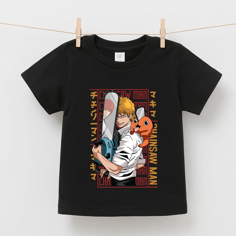 Chainsaw Man Denji Anime Print Boys Girls Cotton T Shirt Kids Short Sleeve Top Summer Soft Casual Wear