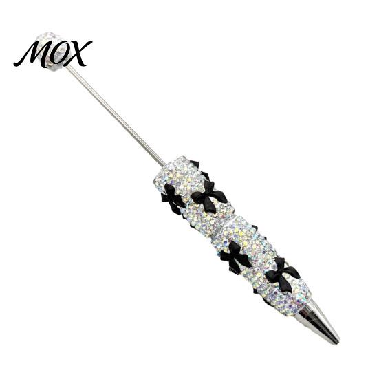 Bow Tie Pen Glitter Beadable Ballpoint Pen, Rhinestone Beaded Handmade DIY Supplies Bling Black Ink Pens for Making, School Office