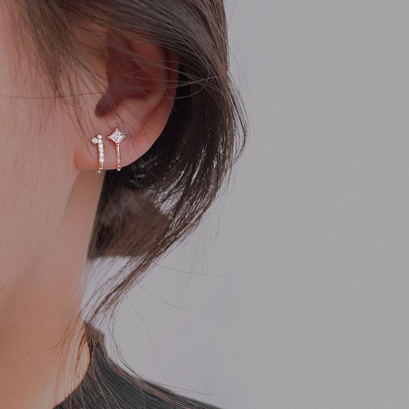 ANENJERY Асимметричные зажимы для ушей без пирсинга для женщин, зажим для ушей из циркона без украшений для пирсинга