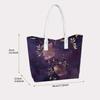 Elegant Purple Floral Tote Bag with White Shoulder Straps