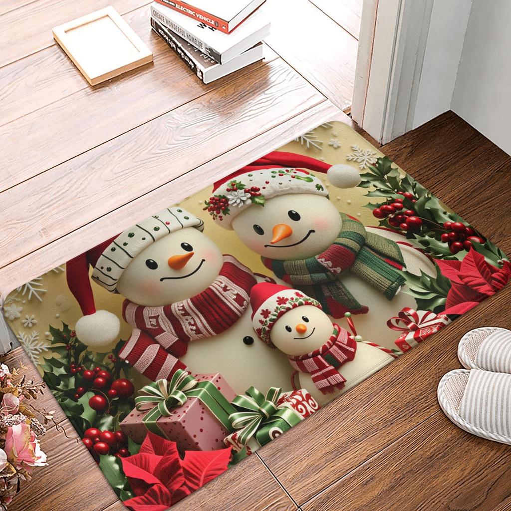 Snowman Pattern Merry Christmas Doormat Non-Slip Entrance Kitchen Bath Door Floor Mat Toilet Carpet Rug