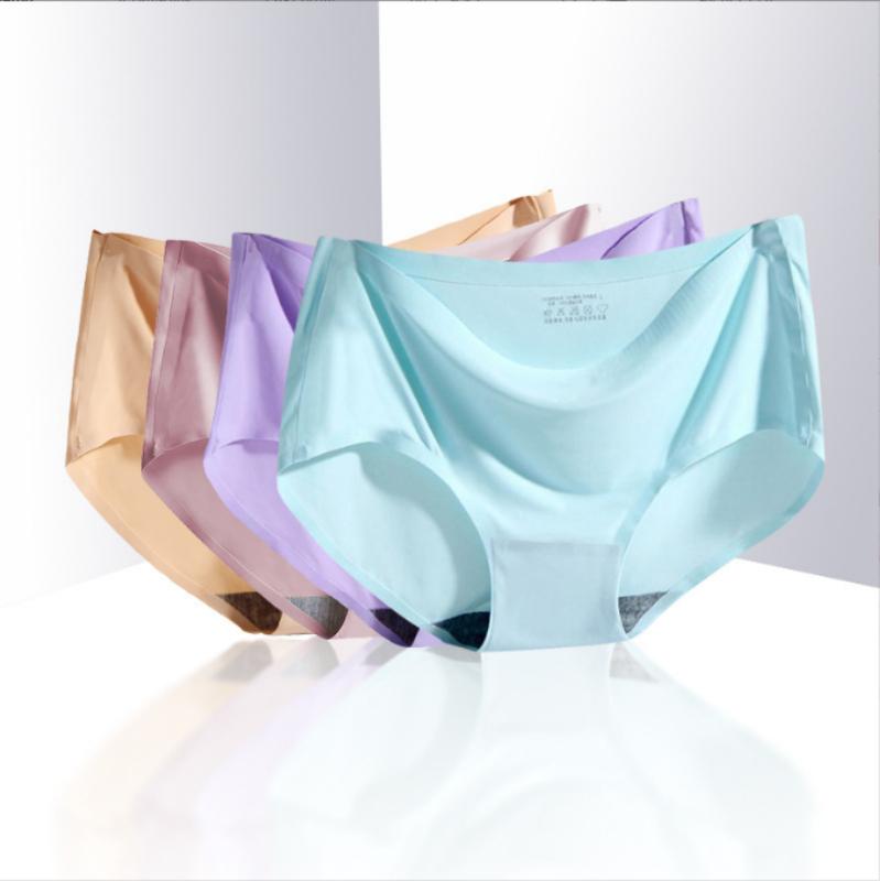 4Pcs Women Ice Silk Panties Elasticity Seamless Underwear Lingerie Solid Triangle Briefs Lingerie