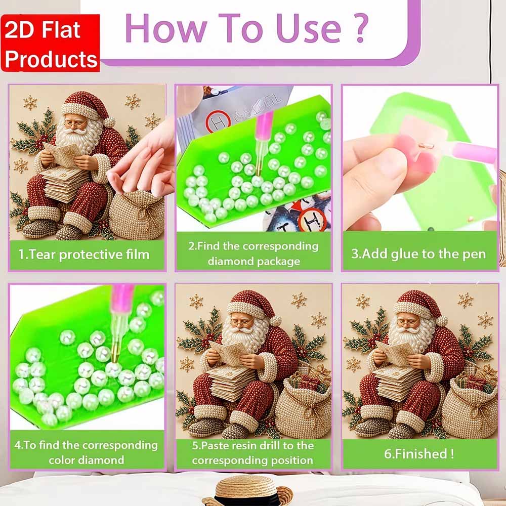 Pearl painting Santa Claus reading letters Christmas art kit DIY holiday home decor painting