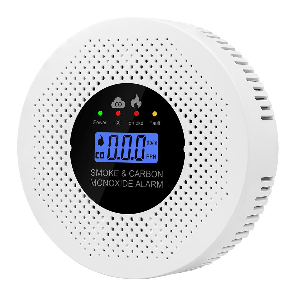 2-in-1 Smoke and Carbon Monoxide Detector CO Alarm Sensor High Sensitive Warning with LCD Display for Home Bedroom Office Hotel