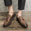 Leather Shoes Men's Shoes Spring and Autumn One-pedal Retro Foot Cover Round Head British Loafers Lazy Casual Shoes