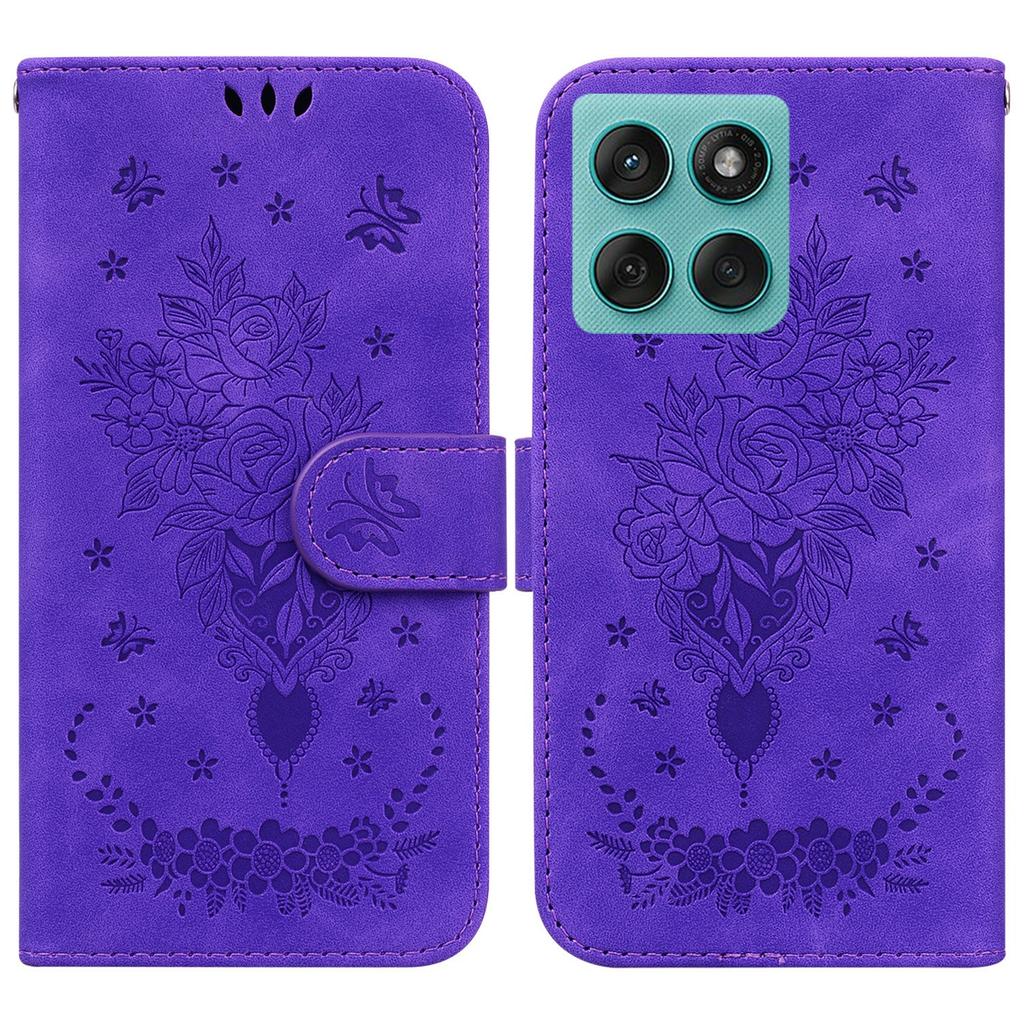For Motorola Edge 60 5G/60 Fusion 5G Case PU Leather Wallet Phone Cover Butterfly Flower Imprint