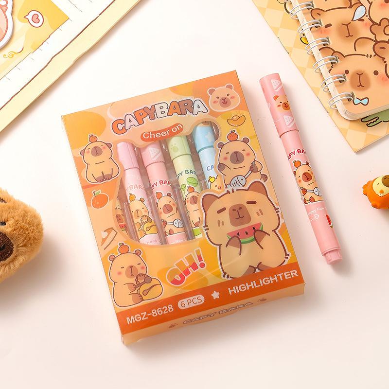 6 шт. милый мультяшный капибара маркер ручка для письма гладкие быстросохнущие ручки школьные канцелярские принадлежности студенты канцелярские подарки