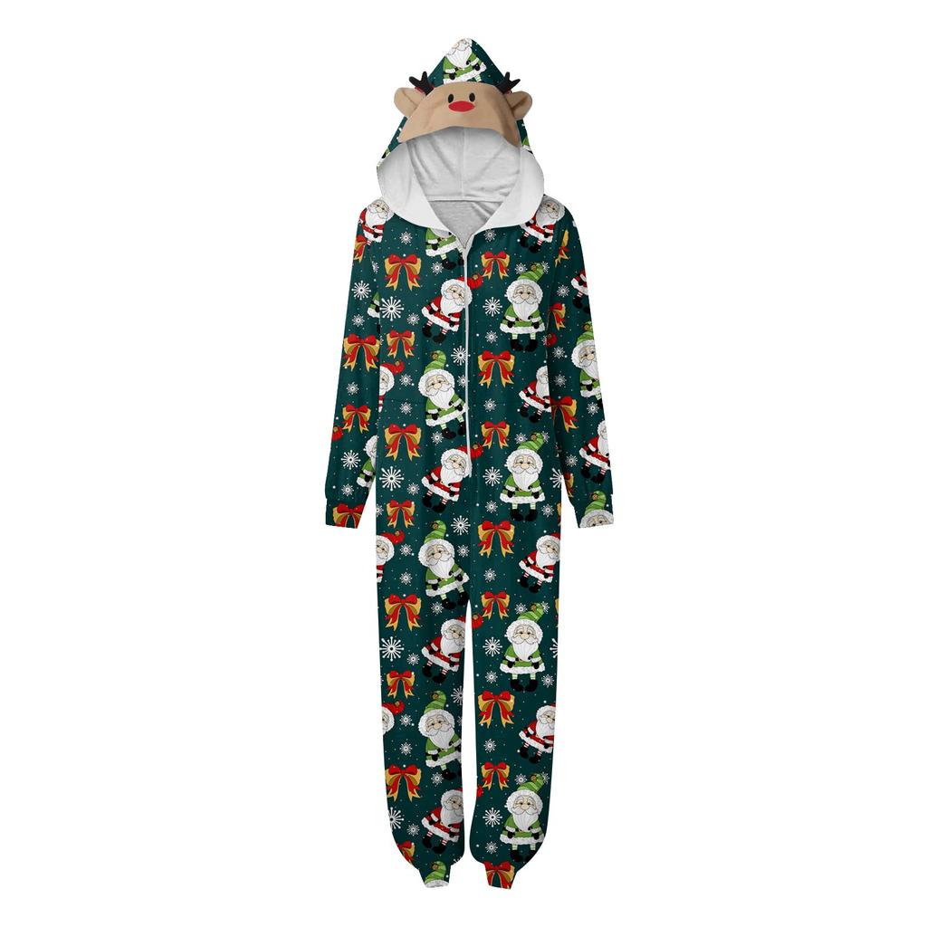 Комплект комбинезона на молнии с капюшоном и длинными рукавами для всей семьи с рождественским принтом