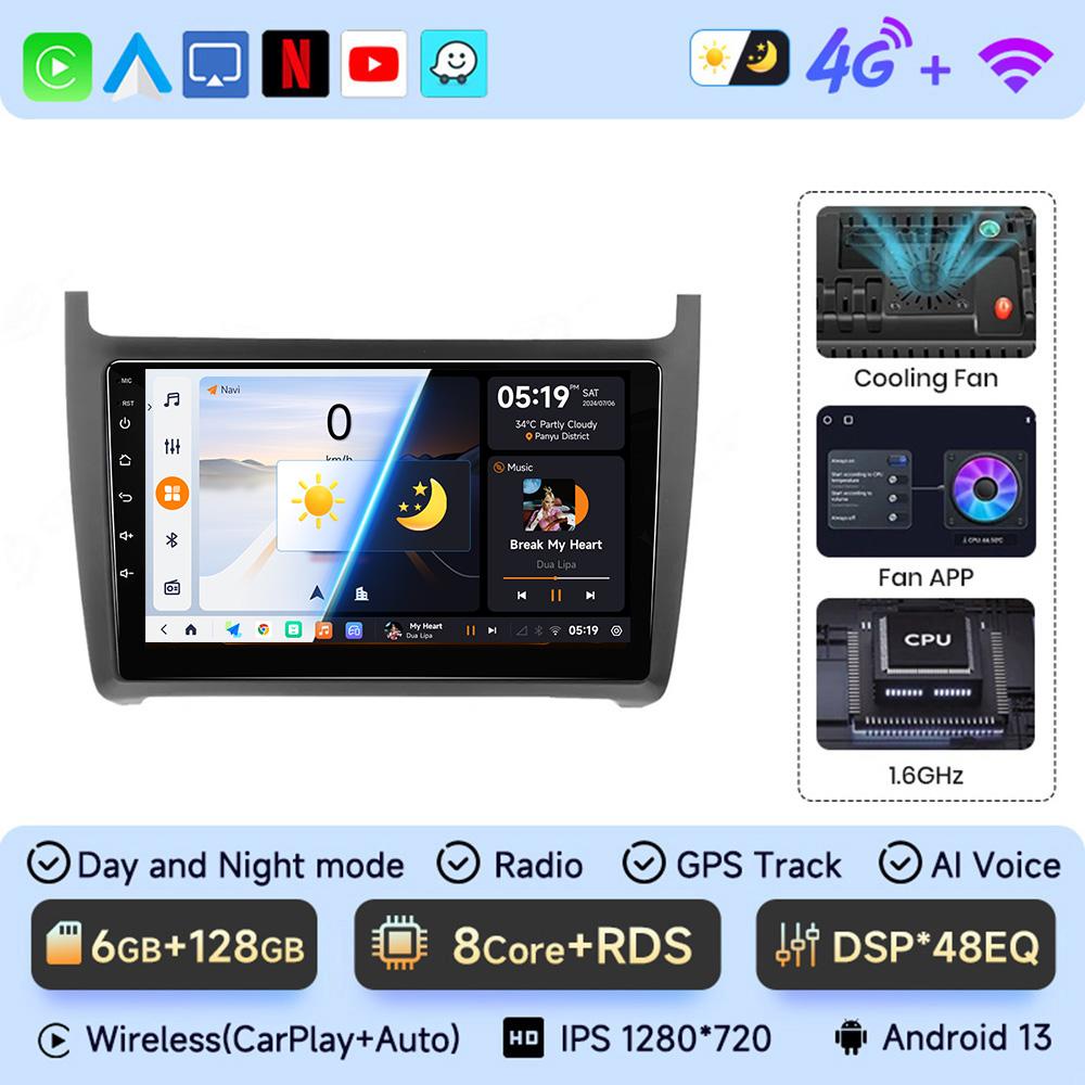 JIUYIN 9-дюймовый Android 13 автомобильный радиоприемник для Volkswagen VW POLO 5 Sedan 2008 - 2025 Carplay Multimidia видеоплеер головное устройство