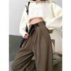 Women's High-Waist Wide-Leg Pants: Spring/Summer Loose, Casual Straight Trousers for Petite Sizes.