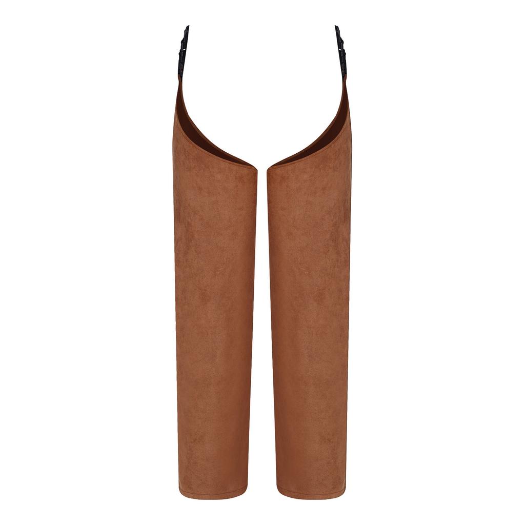 Men Cowboy Faux Suede Chaps Removable Buckle Leg Protection Covers for Horse Riding Role Play Themed Party Costume