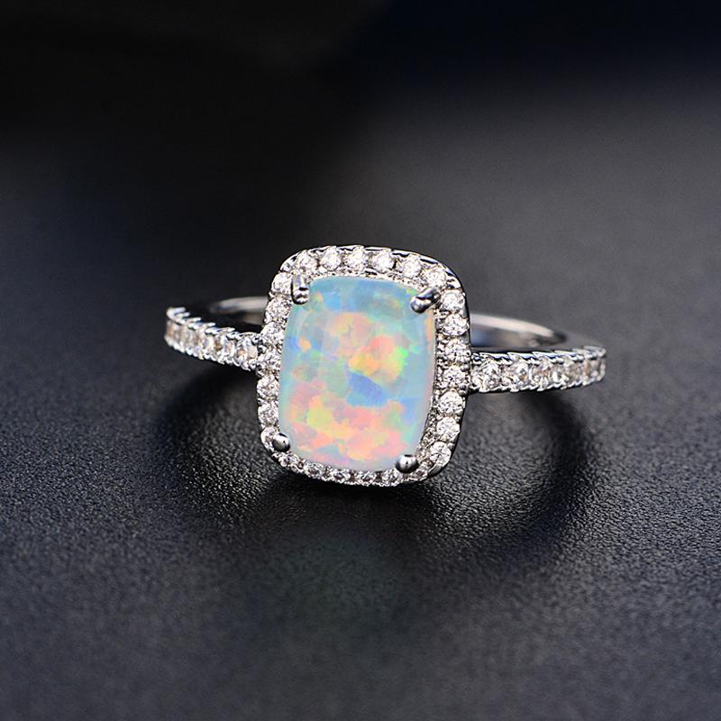 Cute Female White Fire Opal Stone Engagement Ring Vintage Color Wedding Jewelry For Women