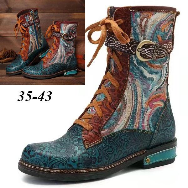 Зимние женские туфли на плоской подошве с вышивкой в этническом стиле, женские кожаные ботинки на шнуровке в стиле ретро, короткие сапоги на молнии
