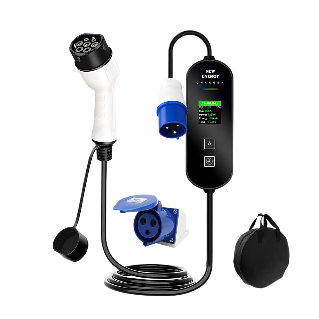 32A 7KW Type 2 EV Portable Charger 1Phase 5M Cable EVSE Charging Box Car Charger CEE 3PIN Plug for Electric Vehicle
