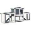 Outdoor Hutch for Rabbits - vidaXL - Grey and White - 204x45x85 Cm - Solid Fir Wood