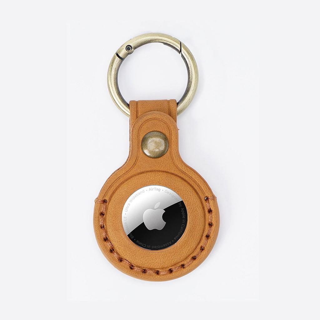 2025 Fashion Custom Top Layer Cow Leather Keychain Apple Air Tag Protective Cover Pet Anti-Loss Location Tracker Key Ring Sleeve