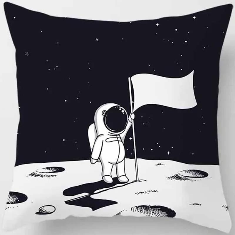 Cartoon Humor Astronaut Print Square Pillowcase Home Decor Car Sofa Cushion Cover