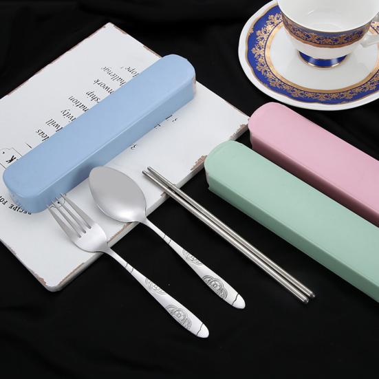 Посуда, столовые приборы, вилка из нержавеющей стали, стальная туристическая вилка с ложкой, палочками для еды, коробка