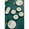 Botanical Green Camellia Leaf Patterned Luxury Ceramic 14 Piece Breakfast Set For 6 Persons