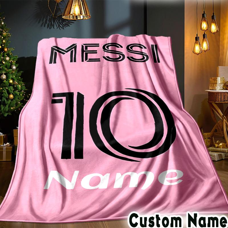 Custom Name Lionel Messi Poster Art Throws Blanket Flannel Blankets for Couch Bed Gifts for Men Women Picnic blanket Christmas fan gifts