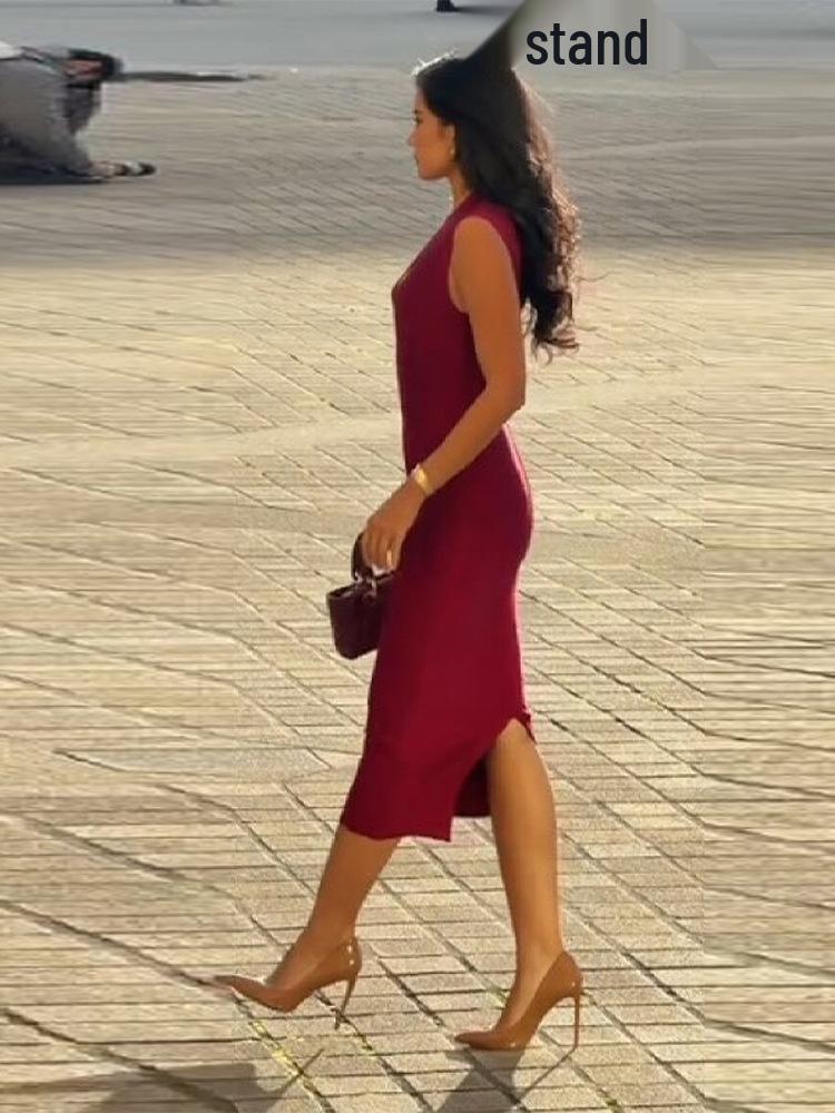 European & American Women's 2026 Autumn/Winter Sexy Midi Bodycon Dress with Back Zipper