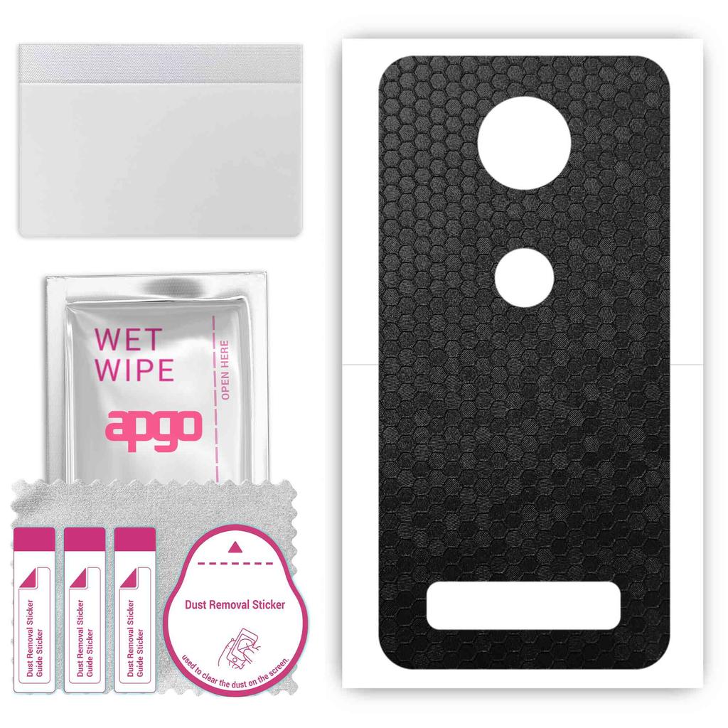 apgo Protective Skin Sticker for the Back Compatible with Motorola Moto Z3, Wrap Film, Foil, Vinyl - Pattern Black Honeycomb