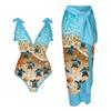New Vintage Ethnic Print Women's One Piece Swimsuit Two Piece Sheer Skirt Conservative Push Up Padded Swimwear Beachwear
