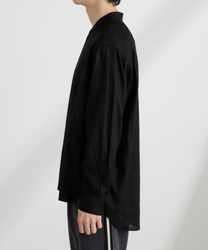 Nano Universe Anti-Smell Linen Band Collar Long Sleeve Shirt, Men's, Size S (115cm), Sax (Product Code: 672-5120208)