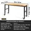Workbench Adjustable Height, 122cm W X 51cm D X 104cm H Garage Table w/ 79 – 104 cm Heights & 720KG Capacity, with Power Outlets & Hardwood Top &
