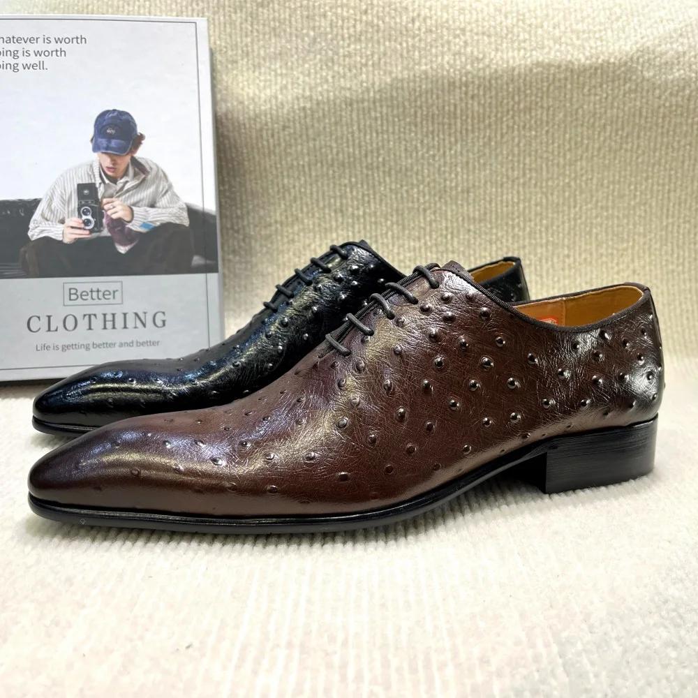 Fashion Men's Genuine Leather Brogue Oxfords Lace-Up Autumn Winter Dress Shoes Formal Business Office Shoes with Buckle for Wedding
