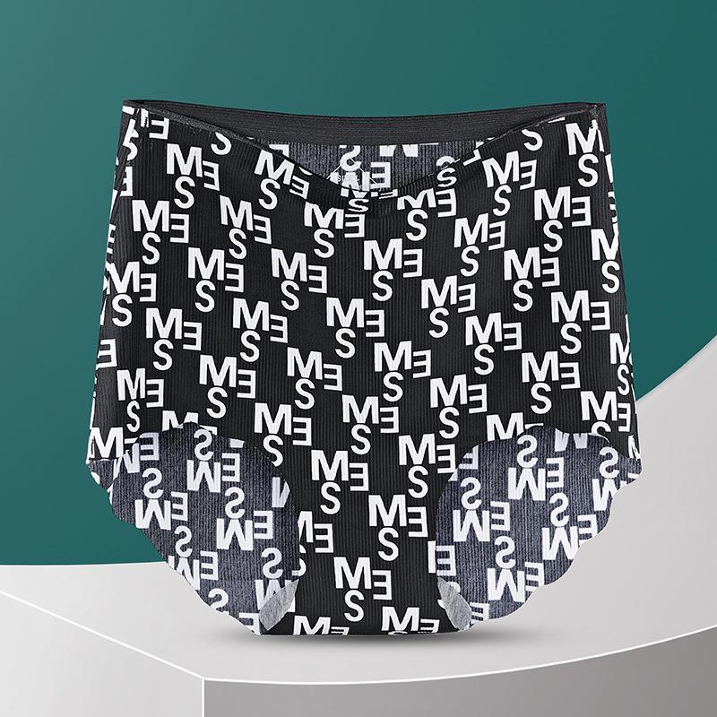 Printed Seamless High Waisted Underwear for Women Made Silk Waist Cinching Hip Lifting Design Large Size Summer Thin Cotton Crotch Triangle Panties