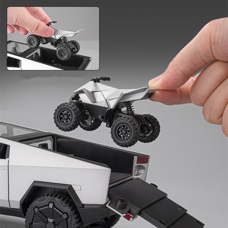 1/24 Tesla Cyber Toy Truck Pickup Alloy Car Model Diecasts Metal Toy Off-road Vehicles Car Model Simulation Sound and Light Kids Gifts