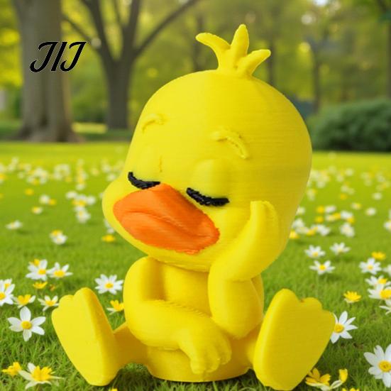 Portable Table Sculpture 3D Printed Yellow Duck Figurine, Funny Statue with Vivid Expressions, Cute Figurine Miniature Desktop Ornaments for