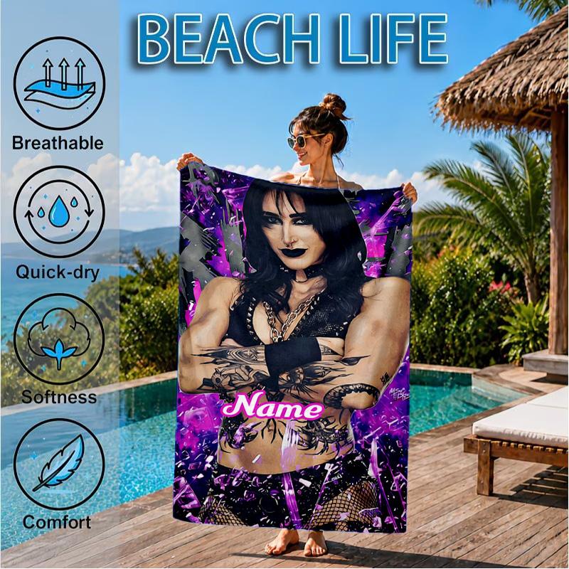 Custom Name Rhea Ripley wrestling Beach Towel Microfiber Beach Towel, Lightweight and Quick-Dry, for Summer Travel, Swimming Pool Gift