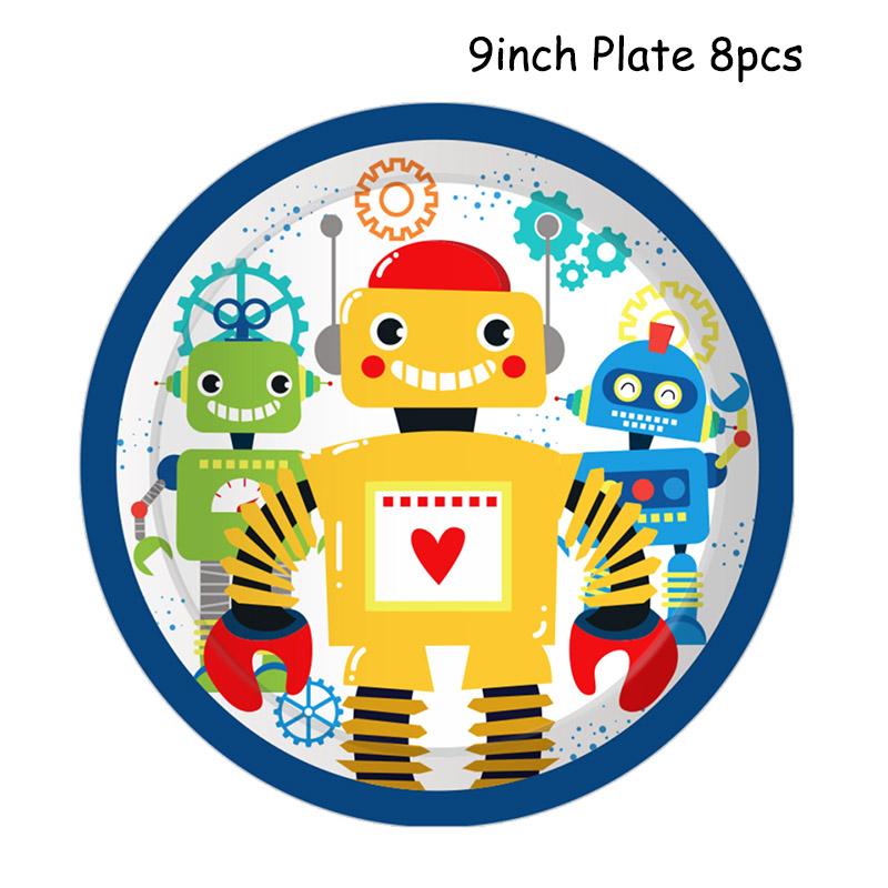Одноразовая посуда с рисунком робота, бумажные тарелки, стаканчики, детские воздушные шары, украшения для дня рождения, вечеринки по случаю рождения ребенка, принадлежности