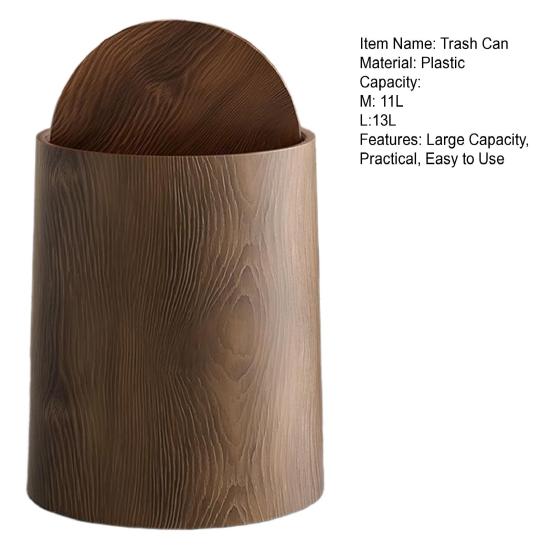 Мусорное ведро для ванной комнаты с деревянной текстурой и крышкой-качалкой, большой вместимости, вращающийся дизайн
