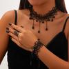 Готический черный цветок кружево бусины цепи кисточки колье ожерелье браслеты наборы для женщин девушки руки цепи браслет Хэллоуин ювелирные наборы украшения