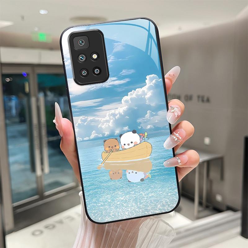 For Xiaomi Redmi 10 Prime 2022 Phone Case Tempered Glass Hard Shell flower Cute cats Coque For Redmi10 10Prime 2022 Back Cover