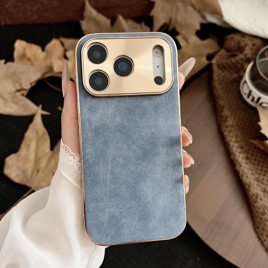 Защитный чехол для iPhone 17 Pro Max с гальваническим металлическим покрытием и PU-кожей, с точным вырезом для камеры
