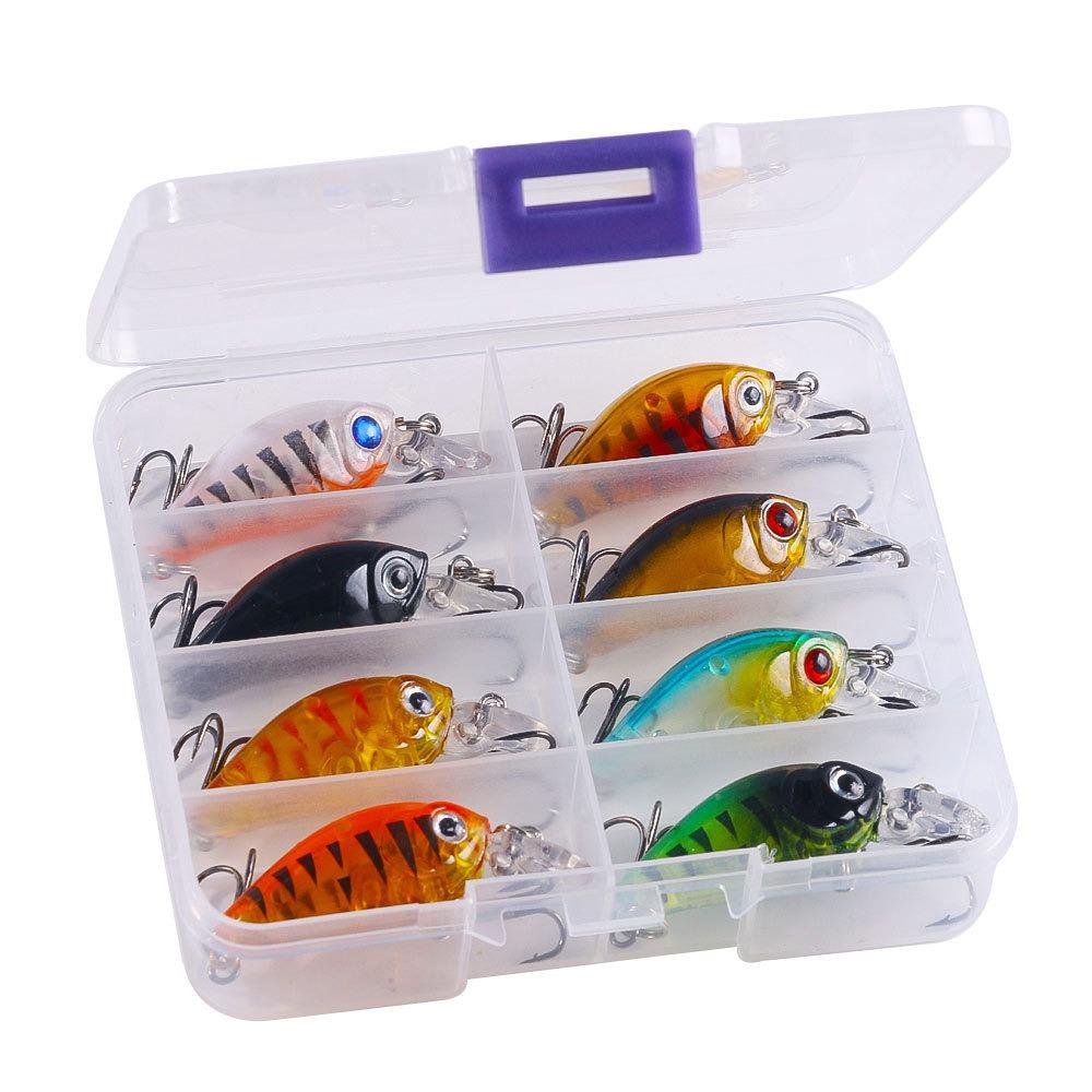 8pcs/box with Box Fishing Lures Kit Realistic Fishing Crank Bait Fishing Tool