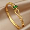 FYSARA Green Eye Snake Shape Desgin Stainless Steel Bracelet  Clasp Titanium Steel Bangle for Women Geometric Zircon Gifts