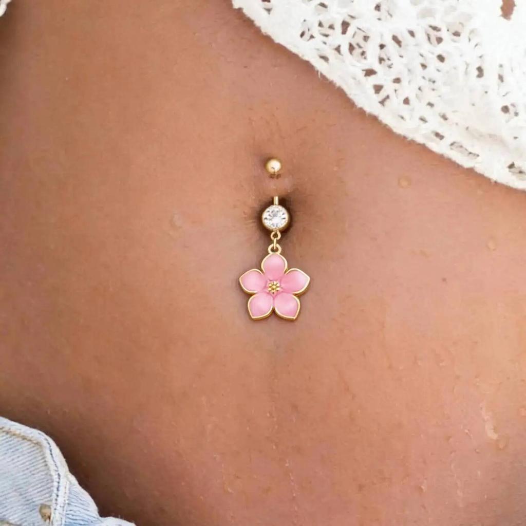 SHIXIN 2026 Summer New Stainless Steel Drip Oil Flower Pendant Navel Piercing Women Sexy Gold Color Zircon Piercing Body Jewelry
