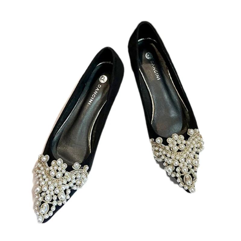 Модная обувь с жемчугом, с острым носком, на толстом каблуке, женские туфли-лодочки, элегантные летние сандалии 2025, лоферы, сексуальные женские туфли