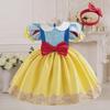 Girls' Snow White Dress with Puff Sleeves, Tutu Skirt, and Bow - Princess Party Outfit