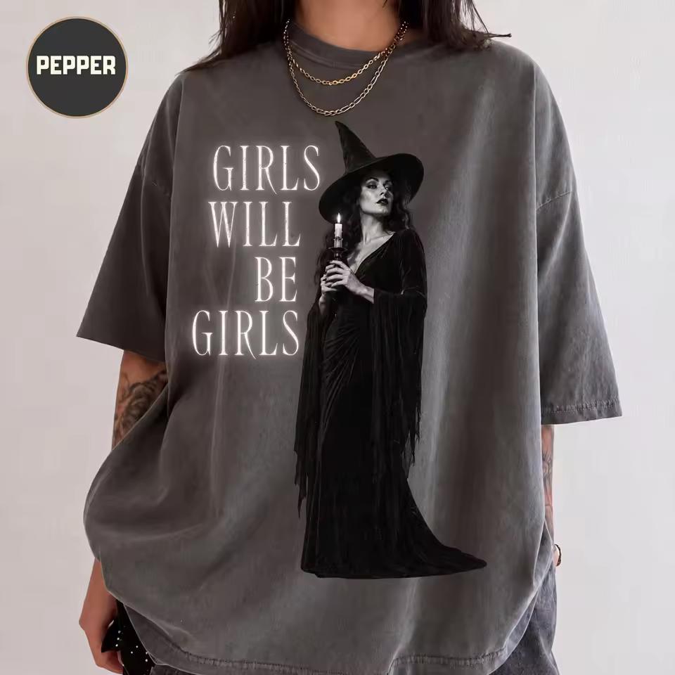 Witch Girls Will Be Girls Shirt Vintage Halloween Horror Film Monster, Retro Portrait Horror Tee