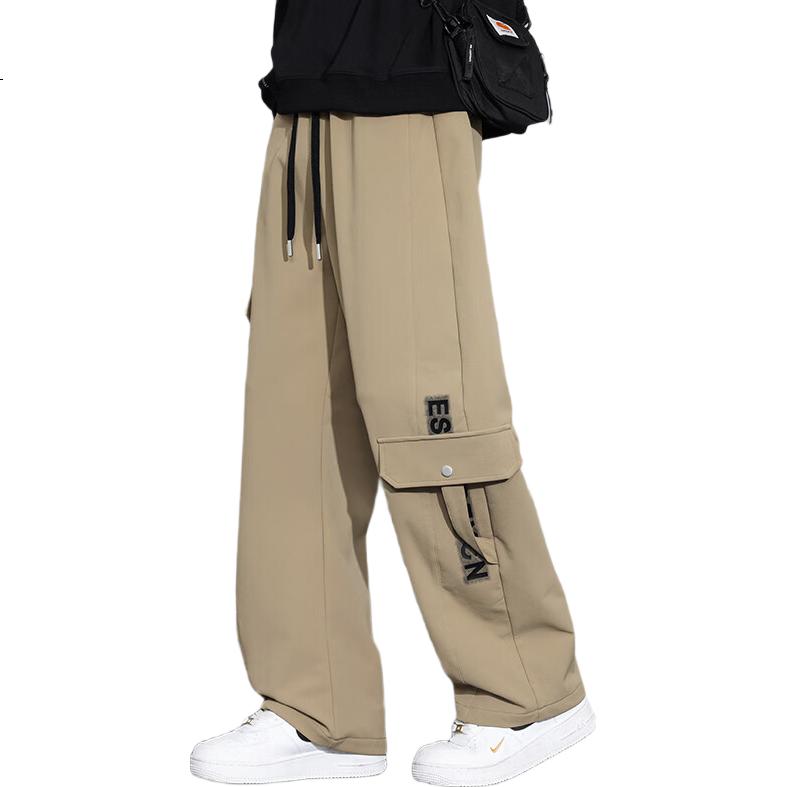 Number One Youth Men's Autumn Winter High Street Trendy Draped Straight-leg Cargo Pants Plus Size Casual Pants Black 8XL