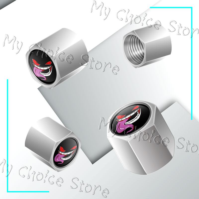4Pcs/Set Metal Alloy Devil Smiling Face Emblem Car Wheel Tire Valve Air Cap Stem Dustproof Cover Fit For Car Styling Accessories