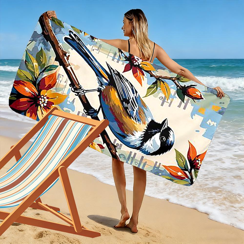Colorful Bird and Floral Design Beach Towel quick-drying for travel outdoor sports jogging beach and swimming