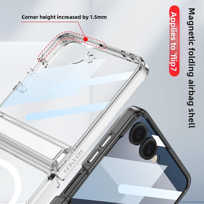 Чехол для Samsung Galaxy Z Flip 7 Мягкая подушка безопасности Прозрачная средняя петля Магнитный Magsafe Защитная задняя крышка для корпуса Z Flip 7