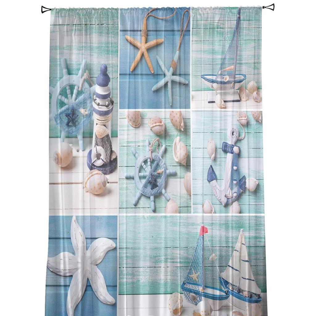 Marine Elements Lighthouse Vessel Sheer Curtains for Living Room Modern Voile Curtain Bedroom Tulle Curtains Window Drapes Decor